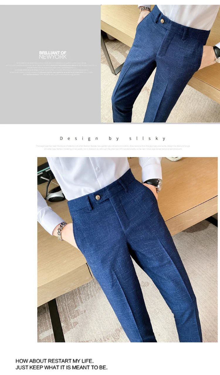 Premium Business Casual Fashionable Dark Plaid Men's Suit Pants Groom's Wedding Suit Party Trousers