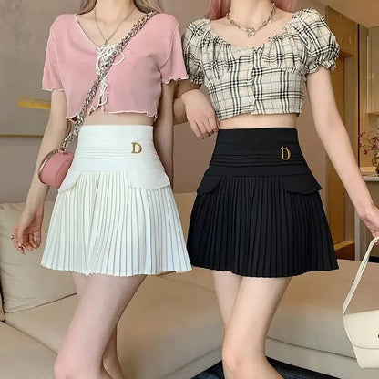 Fashions White Pleated Skirt Women High Waist Skater Skirt Female Korean A-Line High Fashion Casual Short Skirt Women Bottoms