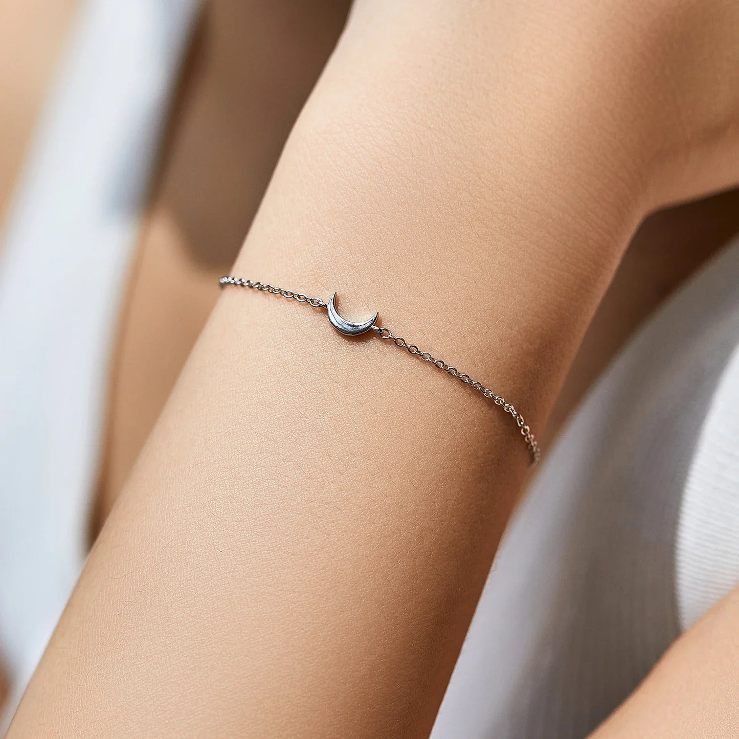 Link Chain Bracelet 925 Sterling Silver Polishing Simple Cute Moon Stackable Bracelet For Women Party Fine Jewelry Gifts