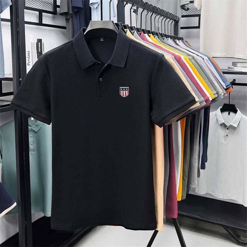 men's summer luxury brand cotton 100% polo shirt lapel printing short sleeves t-shirt business leisure ventilate men's clothing
