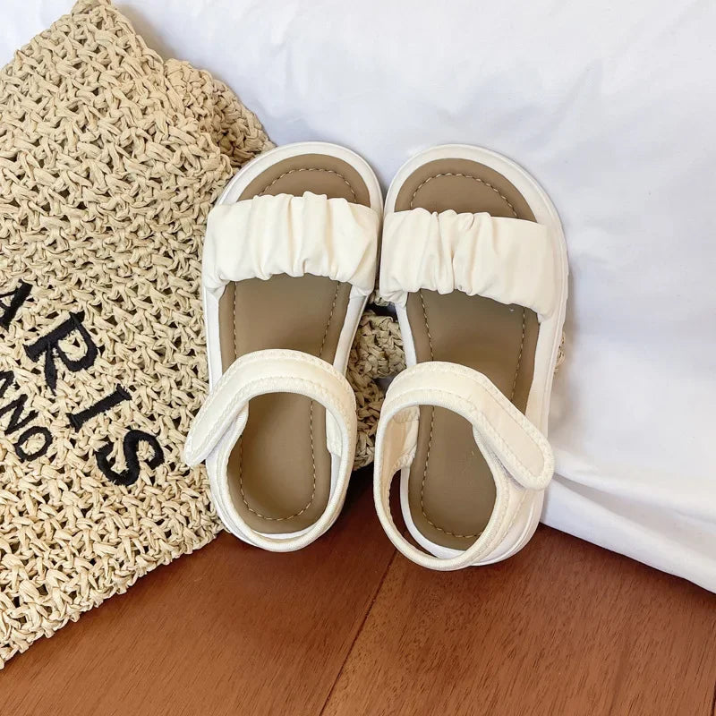 Children Solid Color Sandals Summer Beach Sandals for Girls School Fashion Open-toe Kids Thick Bottom Sandals Non-slip Versatile