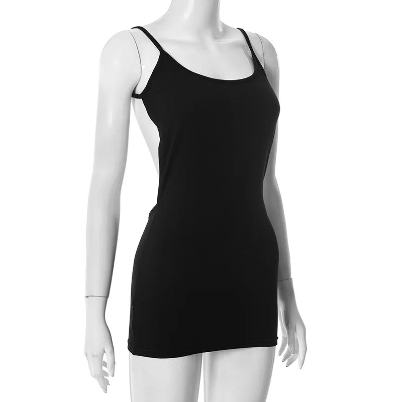 Backless Black Dress For Women Summer Clothing Y2k One Piece Sexi Night Dress Hot Club Outfits Spaghetti Strap Vestido Feminino