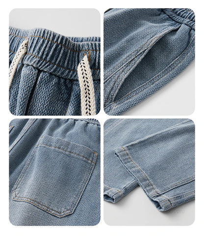 Brand Clothing High Quality Starry Sky Texture Fabric Men's Jeans Loose Straight Denim Pants Elastic Waist Drawstring Trousers