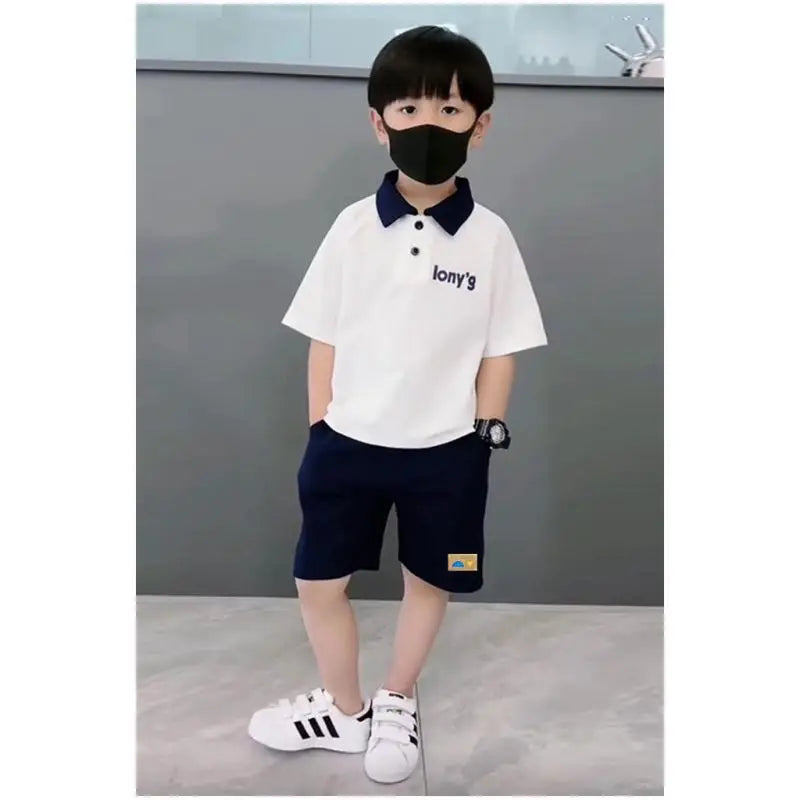 ‌Boys' 2026 New Summer Polo Shirt & Shorts 2-Piece Set Trendy Sporty Waffle Knit Outfit Cool Casual Toddler Kids Clothing