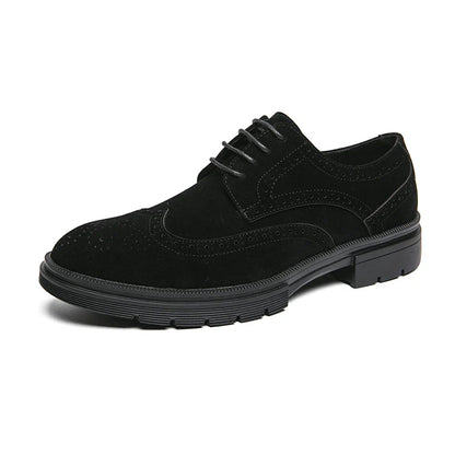 Leather Brock carved business dress shoes for men round head lace-up casual shoes