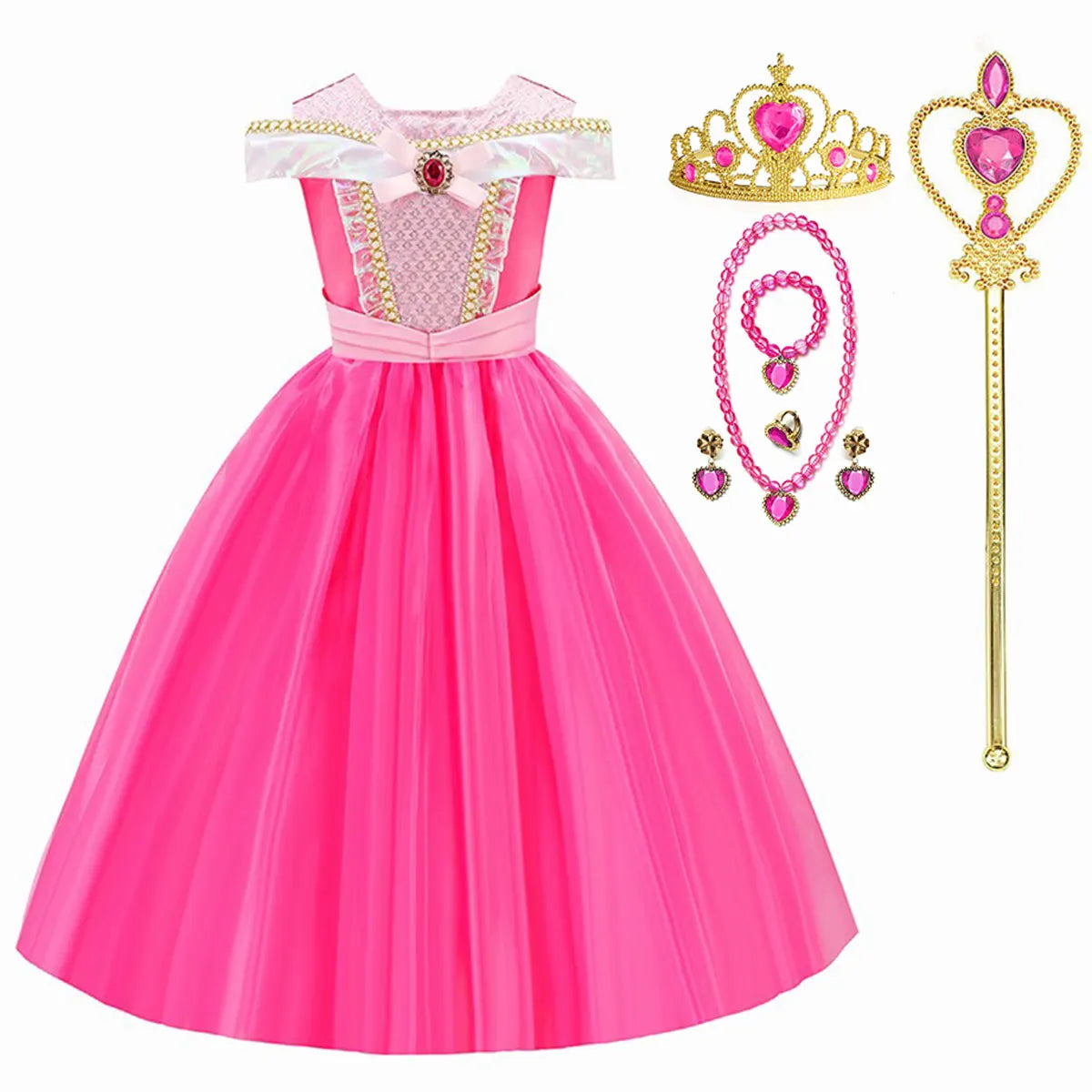 Girls Sleeping Beauty Aurora Princess Dress Halloween Cosplay Costume Off Shoulder Kids Fancy Party Children Clothing 4-10 Years