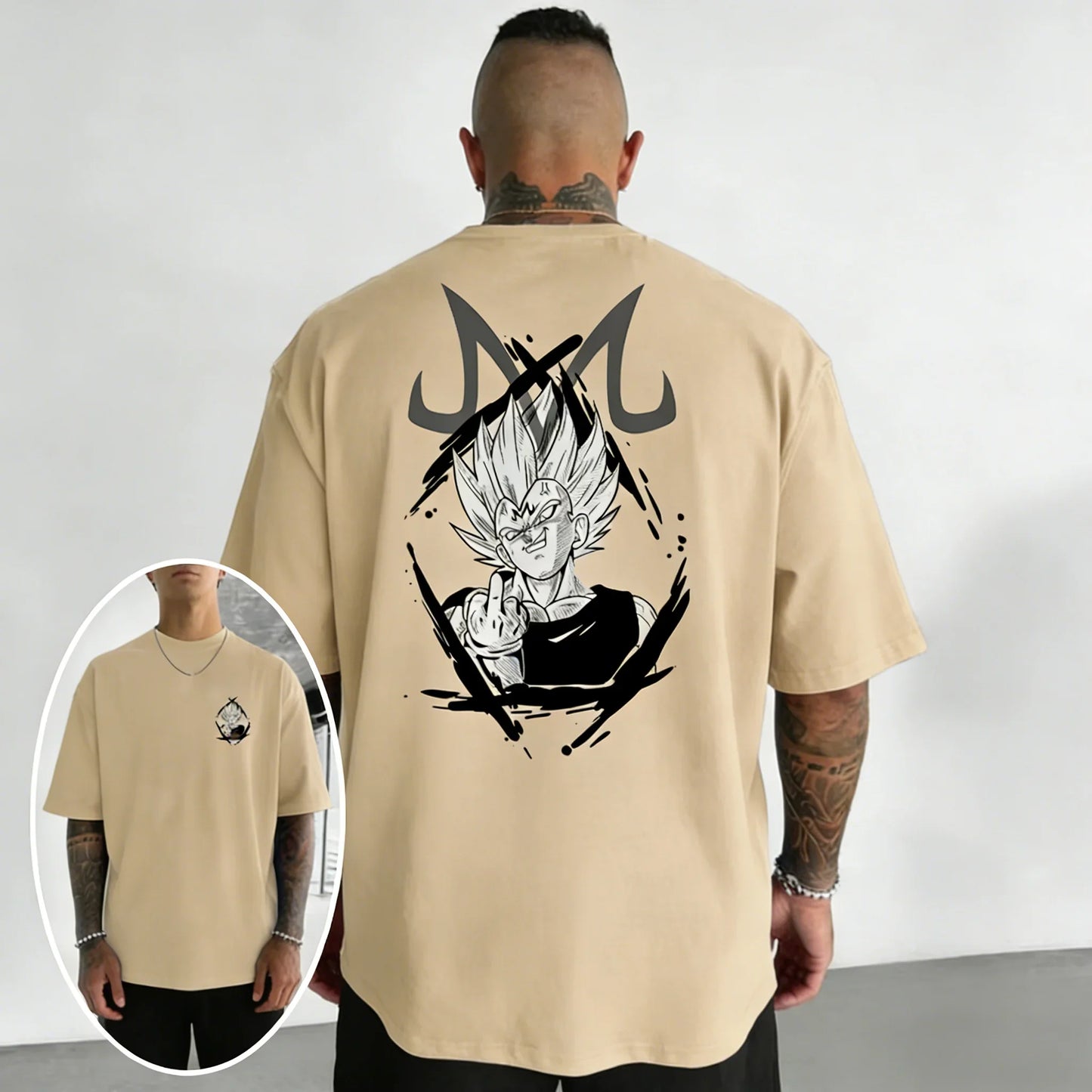 Oversized Cotton T-shirt Summer New Vegeta Print Men's Street Hip-hop Loose Casual Short Sleeved Top
