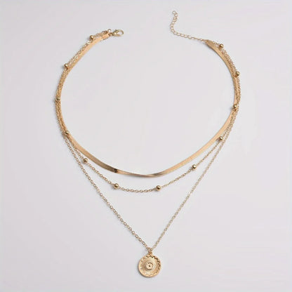 Multi-layer Chain Necklace Alloy Material Silvery Three-layer All-match Design Women's Snake Bone Chain with Round Bead Chain