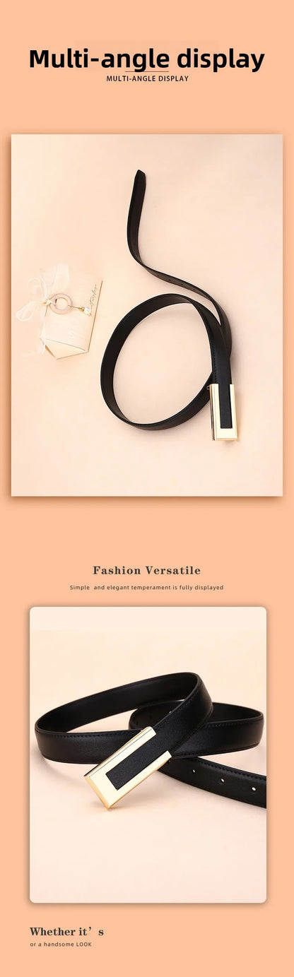 Genuine leather belt for women; cowhide fashion waist belt; versatile smooth buckle; 2025 dress decoration belt for