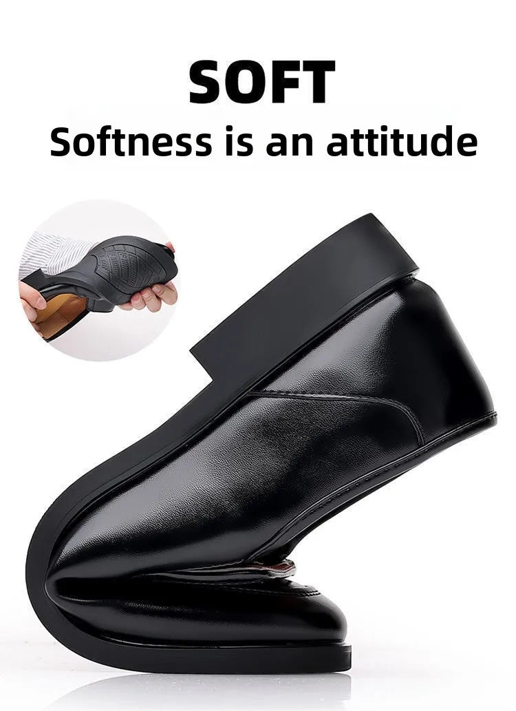 Soft Cowhide Leather Men's Business Shoes Anti-Slip Work Shoes for Middle-Aged And Elderly Fathers Comfortable Breathable Rub...