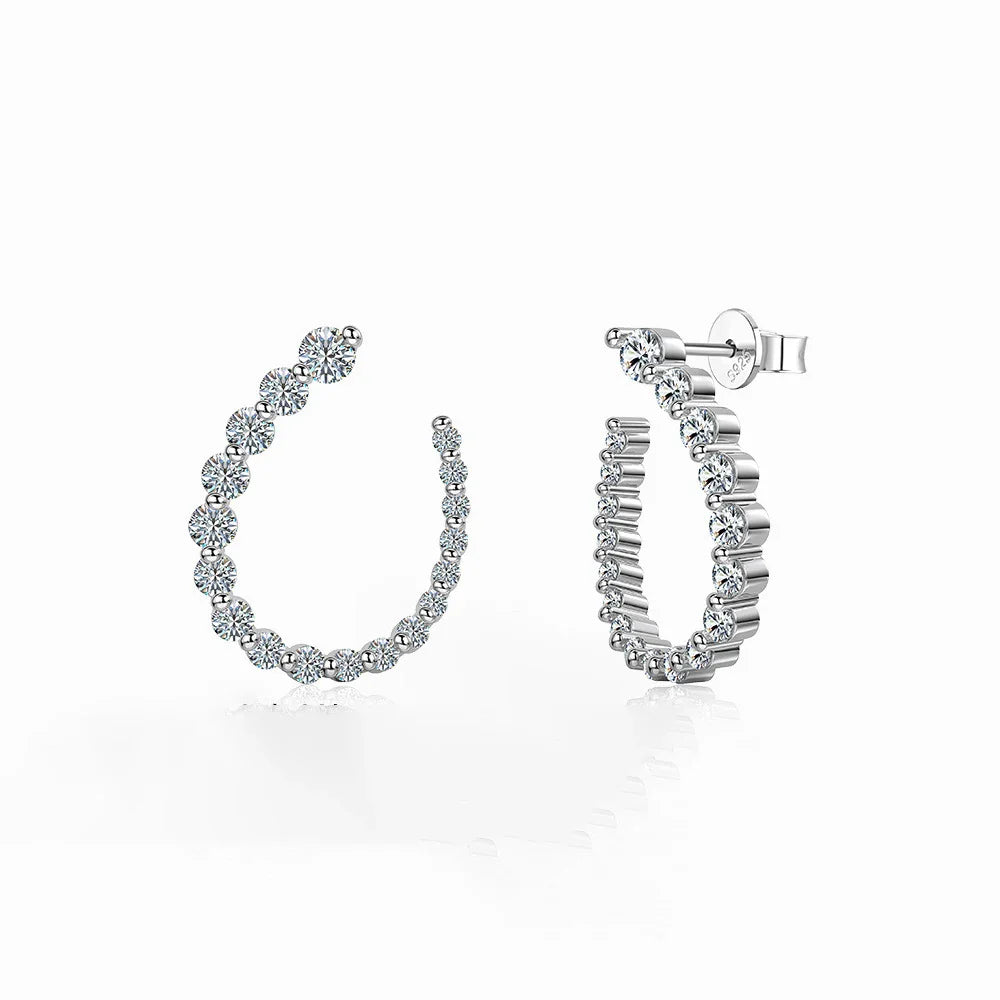 Round Cut Moissanite Half Hoops Earrings for Women 925 Sterling Silver U-Style Size Gradient Diamond Stud Earring Fine Jewelry