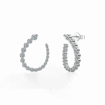 Round Cut Moissanite Half Hoops Earrings for Women 925 Sterling Silver U-Style Size Gradient Diamond Stud Earring Fine Jewelry