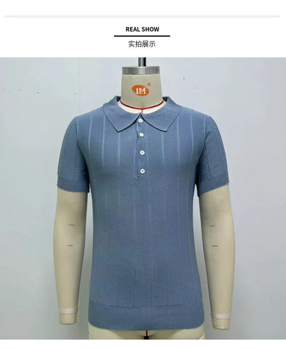 Men's Short-Sleeved Polo Shirt with Lapel Collar, Business Casual Style, Pure Color Sweater, New Fashionable Design, Plus Size
