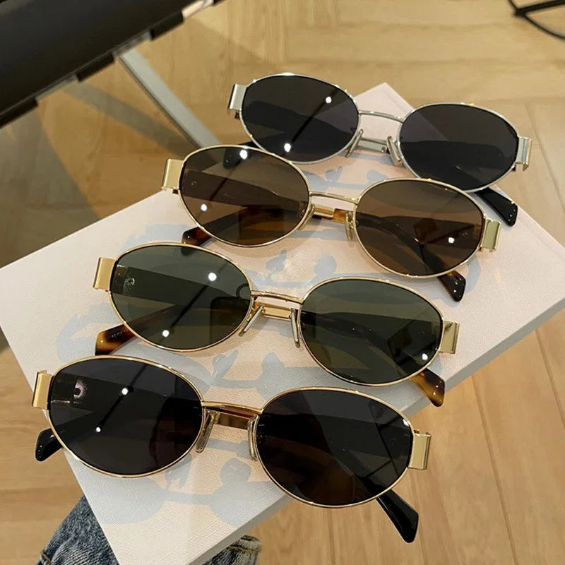 Retro Steampunk Sun Protection Sunglasses Vintage New Women's Metal Oval Sunglasses Ladies Classic UV400 Sunscreen Eyewear