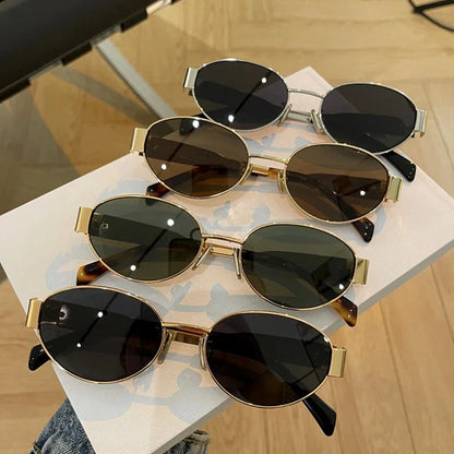 Retro Steampunk Sun Protection Sunglasses Vintage New Women's Metal Oval Sunglasses Ladies Classic UV400 Sunscreen Eyewear