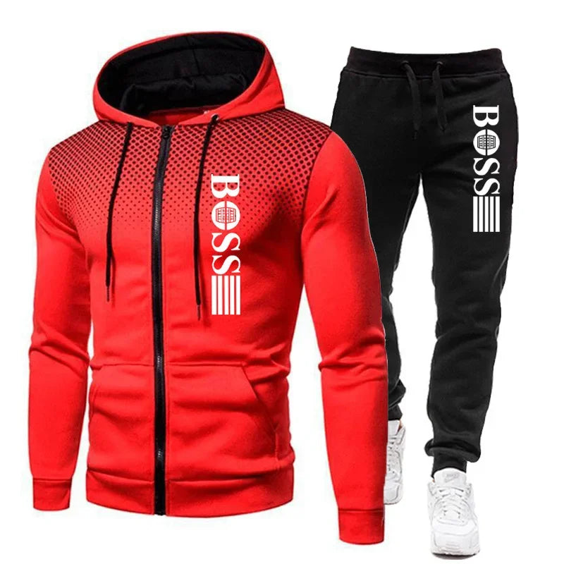 2026 New Men's zippered hoodie + Casual Pants Set for Autumn and Winter fashion Fitness and Warm sportswear Two-piece set