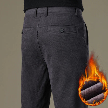 Winter Men Business Fleece Thick Casual Pants Straight Velvet Corduroy Warm Cold Resistant Bottoms Elastic Waist Trousers