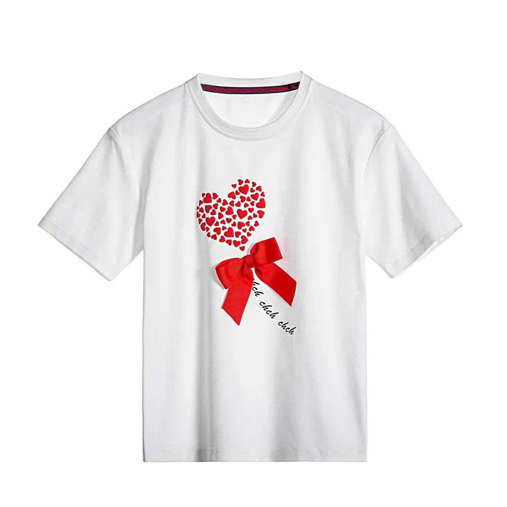 Children's Short-Sleeved Love Print Embroidery Pattern Cotton Loose Summer New Outdoor Casual Boys Girls Tops Comfortable
