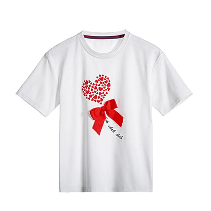 Children's Short-Sleeved Love Print Embroidery Pattern Cotton Loose Summer New Outdoor Casual Boys Girls Tops Comfortable