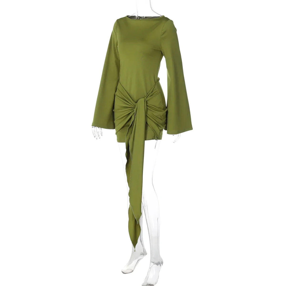 Autumn Fashion Elegant O-Neck Long Sleeve Slim Fit Lace Up Mini Dress Ladies Solid Casual Clothes Party Club Outfit