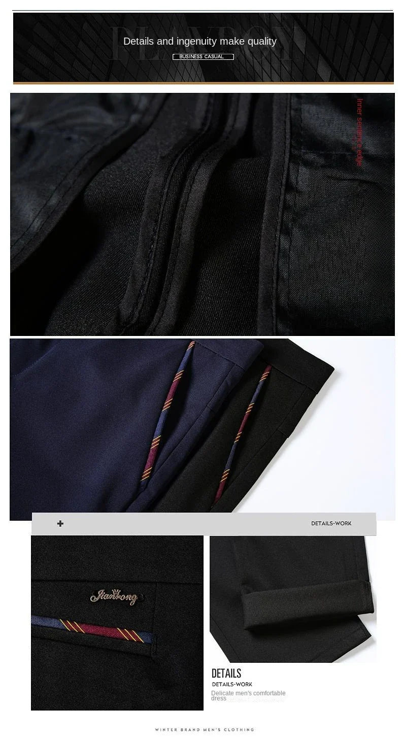 Fashion Men's Dress Pants Black Straight Business Casual Trousers Stretch Non-Ironing Slim Fit Formal Wear Suit Pants for Man