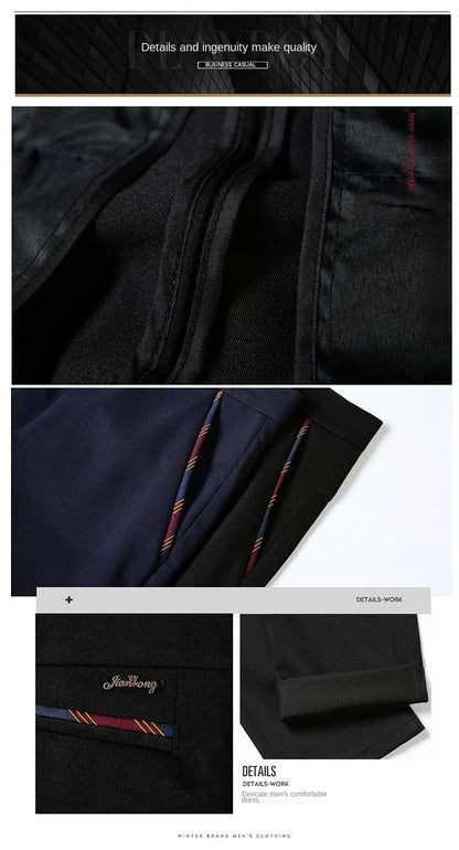 Fashion Men's Dress Pants Black Straight Business Casual Trousers Stretch Non-Ironing Slim Fit Formal Wear Suit Pants for Man