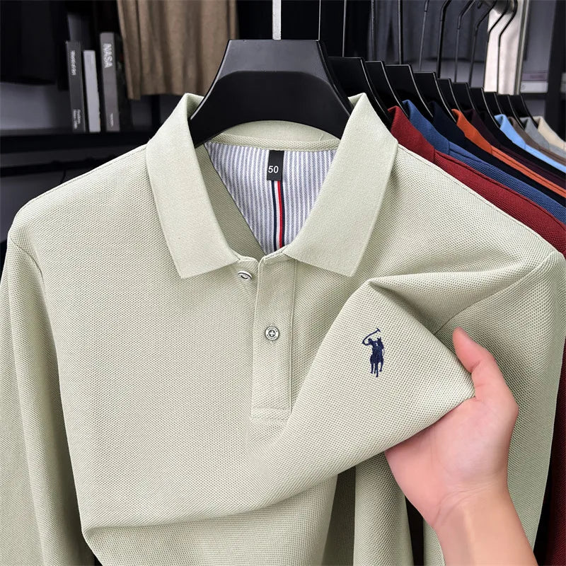 High end brand 100% cotton long sleeve polo shirt fashion luxury pony embroidery business casual comfort new Paul men's T-shirt