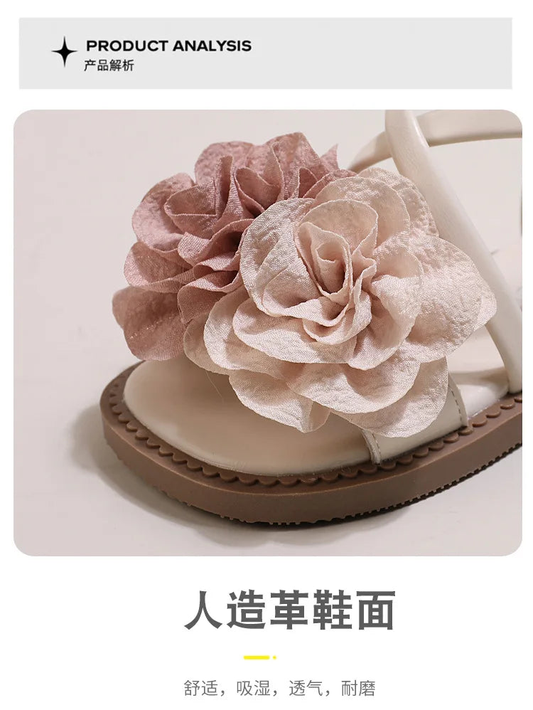 Girls' Sandals 2024 Summer New Children's Flower Princess Shoes Soft Sole Anti Slip Baby Girls' Roman Sandals