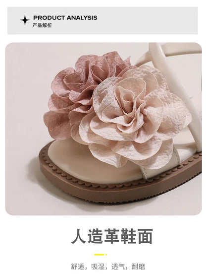 Girls' Sandals 2024 Summer New Children's Flower Princess Shoes Soft Sole Anti Slip Baby Girls' Roman Sandals