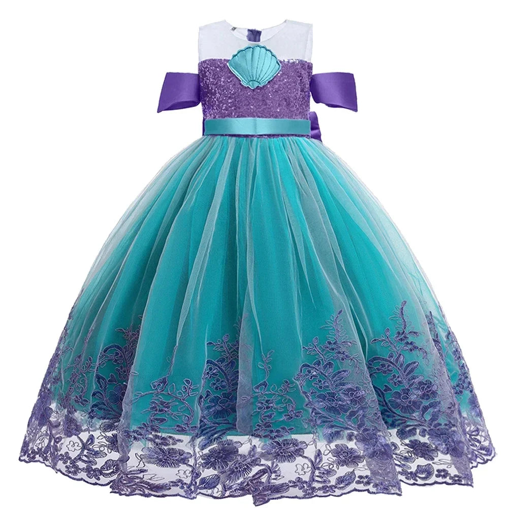 Vestido Ariel Pequena Sereia Princesa Fofa Menina Fantasia Cosplay Infantil Roupa de Festa Aniversário Halloween Vestido de Verão Menina