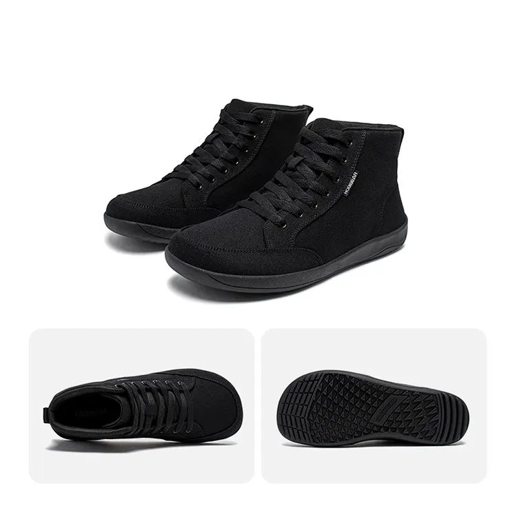 Mid-Top Barefoot Shoes Unisex Wide Toe Box Canvas Sneakes Zero Drop Lace Up Outdoor Walking Shoes