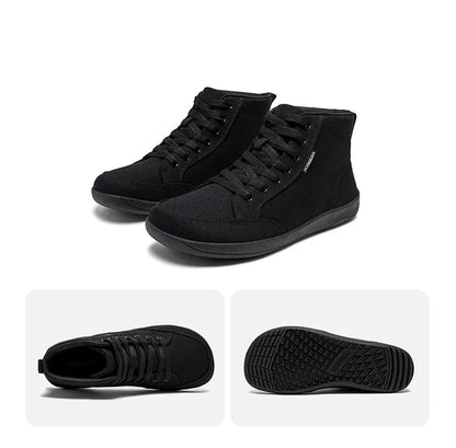Mid-Top Barefoot Shoes Unisex Wide Toe Box Canvas Sneakes Zero Drop Lace Up Outdoor Walking Shoes