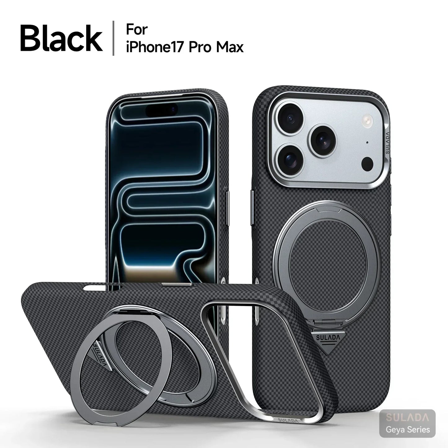 Iphone 17 Pro Max / 17 Pro / 16 Pro Max / 16 Pro Magnetic Stand Carbon Fiber Pattern Magsafe Pc Hard Cover