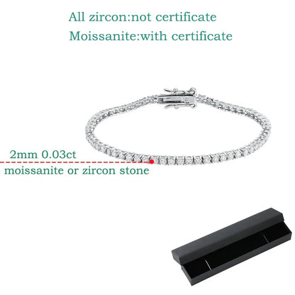 2MM D Color 100% Real Moissanite Tennis Bracelet for Women Lab Diamond Original Silver 925 Jewelry Hip Hop Party Chain