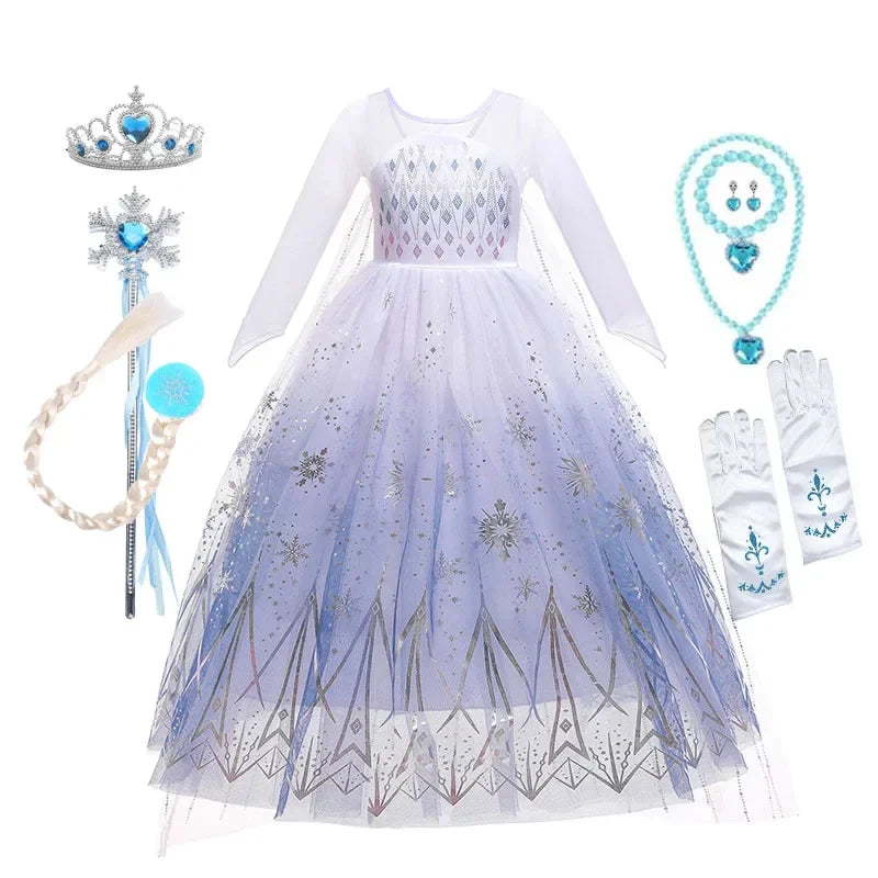 Frozen Elsa Princess For Girls Cosplay Costume Kids Mesh Snow Queen Carnival Birthday Party Dress Up Clothes 2-10Yrs Gown