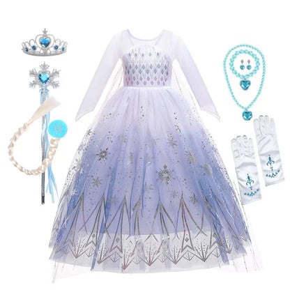 Frozen Elsa Princess For Girls Cosplay Costume Kids Mesh Snow Queen Carnival Birthday Party Dress Up Clothes 2-10Yrs Gown