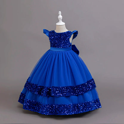 2025 New Elegant Girl Wedding Dress Sequined Mesh Princess Dress 4-12 Year Old Girl Graduation Party Prom Evening Dress