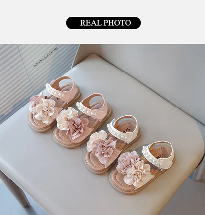 Korean Style Summer Sandals for Girls Flowers in Full Bloom Children's Beach Shoes Flexible Soft-sole Kid's Girl Sandals I060683