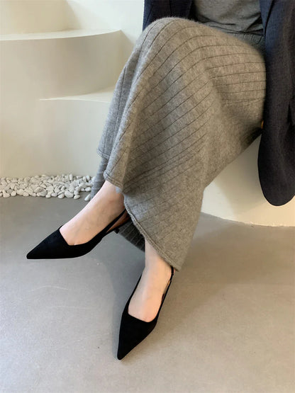 Women Sandals Pointed Toe Elegant Low-heel Shoes Summer Fashion Slingback Woman Mules Shoes Pumps Dress Shoes