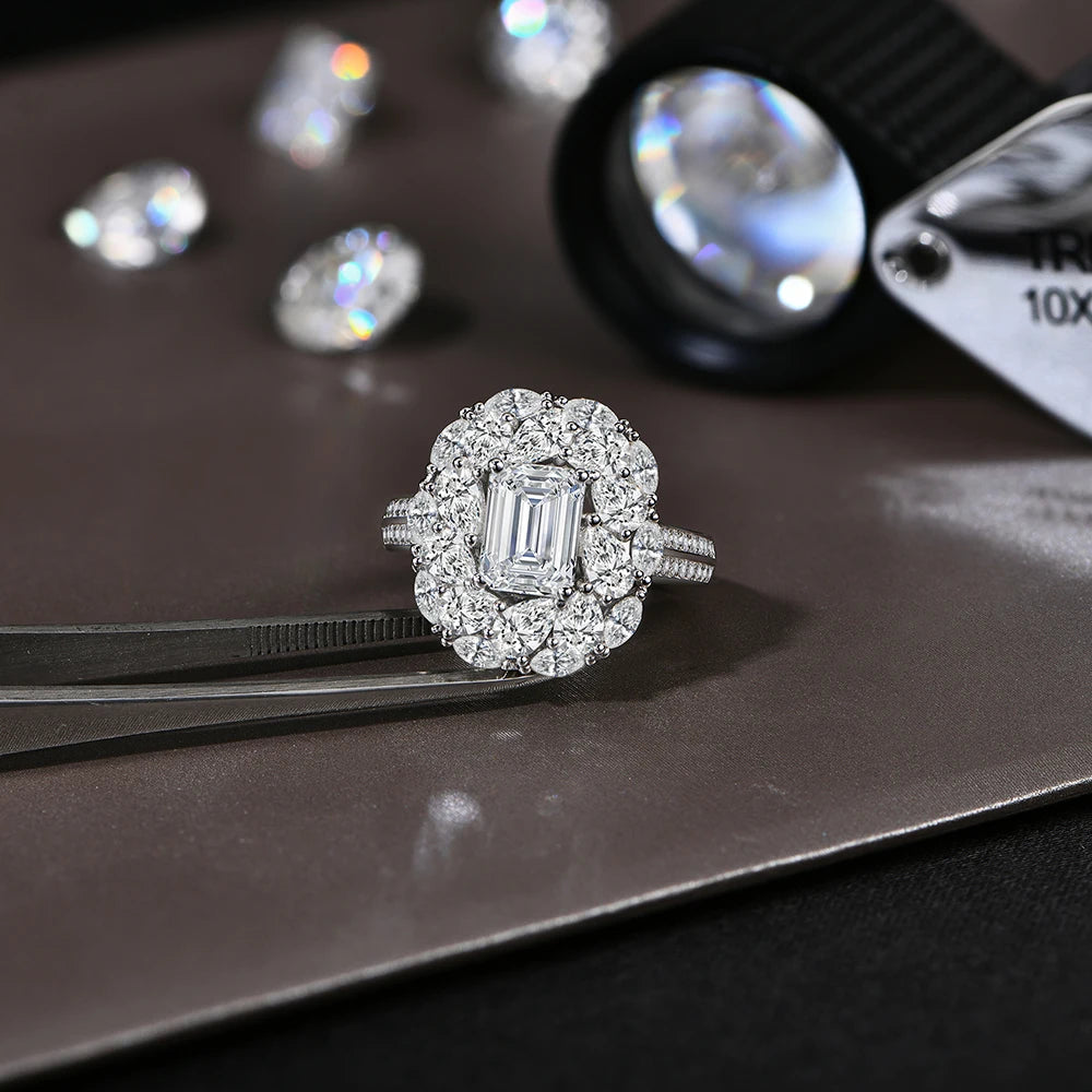Luxury D VVS1 Color Asscher Cut 2.0CT Moissanite Diamond Rings For Women S925 Silver With Certificate Fine Jewelry New