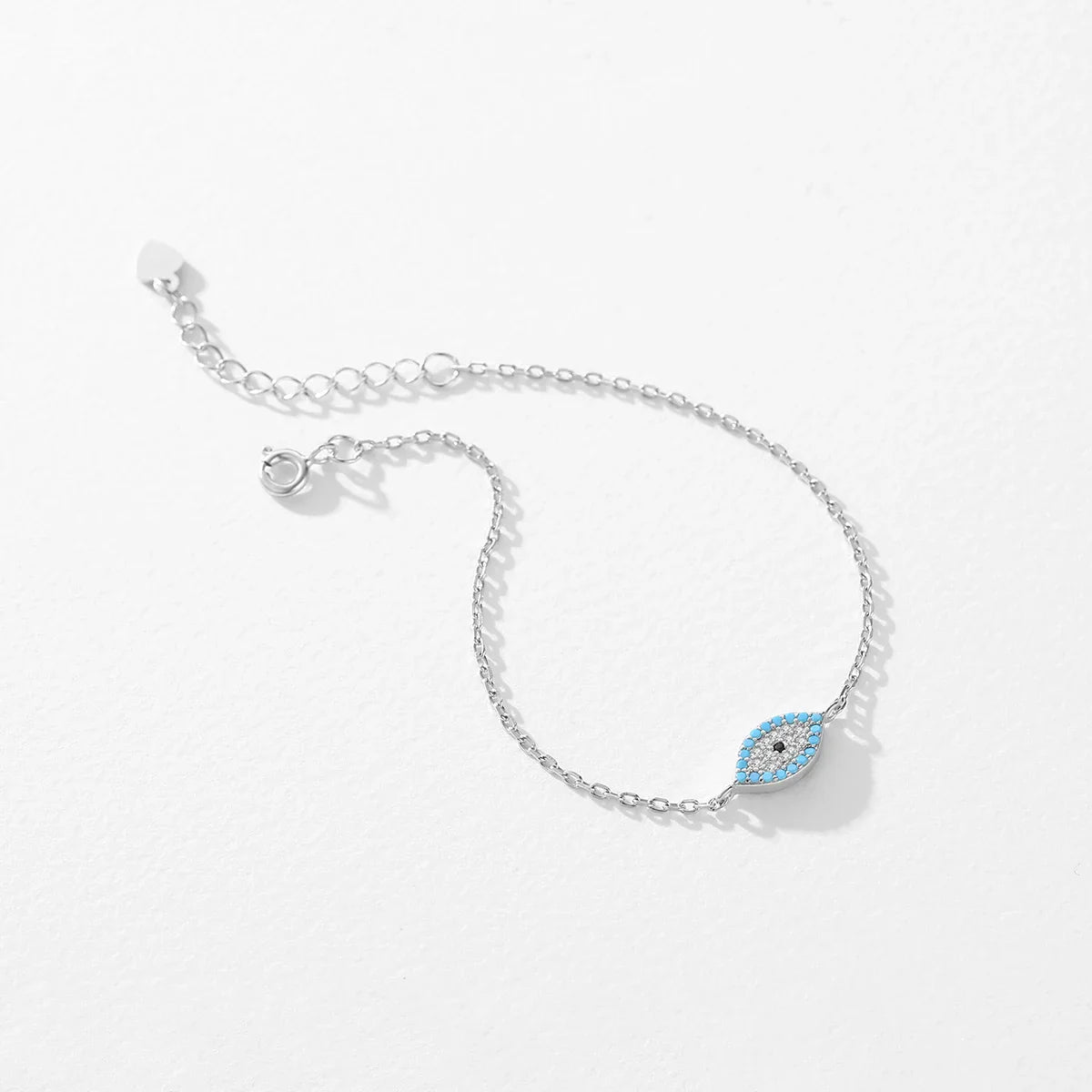 Pure 925 Sterling Silver Fashion Natural Turquoise Blue Eyes Bracelet Chain Link For Women Pave Setting CZ Fine Jewelry