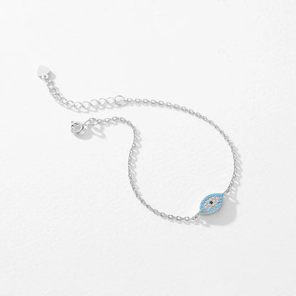 Pure 925 Sterling Silver Fashion Natural Turquoise Blue Eyes Bracelet Chain Link For Women Pave Setting CZ Fine Jewelry