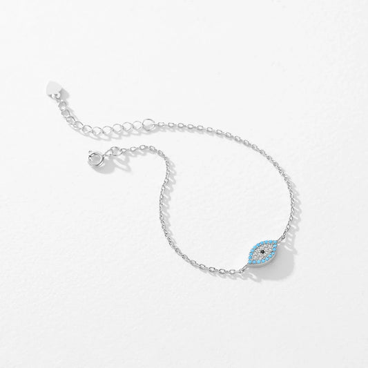 Pure 925 Sterling Silver Fashion Natural Turquoise Blue Eyes Bracelet Chain Link For Women Pave Setting CZ Fine Jewelry