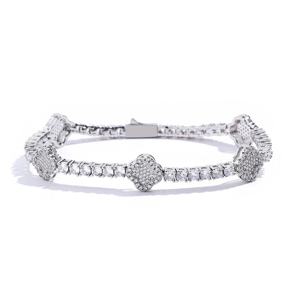 D VVS1 Moissanite Tennis Bracelet Four Leaf Clover s925 Sterling Silver Plated 18k with GRA Wedding Bracelets for Women