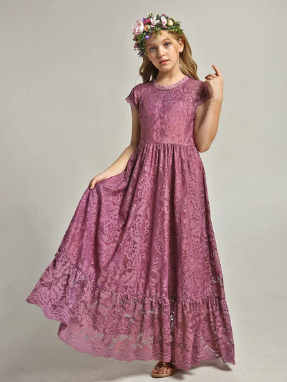 Princess Girls Lace Bohemia Long Dresses Baby Kids Flower Wedding Party Dress Cotton Lining Vestidos Costume Children Clothing
