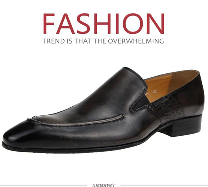 Purely Handmade Genuine Cow Leather Shoes Men's Sapato Social Formal Wedding Dress Shoes Loafers Pointed Toe Stylish Shoe