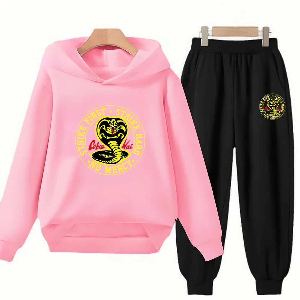 Children's Hoodie+Pants black Children cobra stamp Coat Boys Girls Hoodie Tops Leisure Sweatshirr Toddler 3-12 Year Clothing