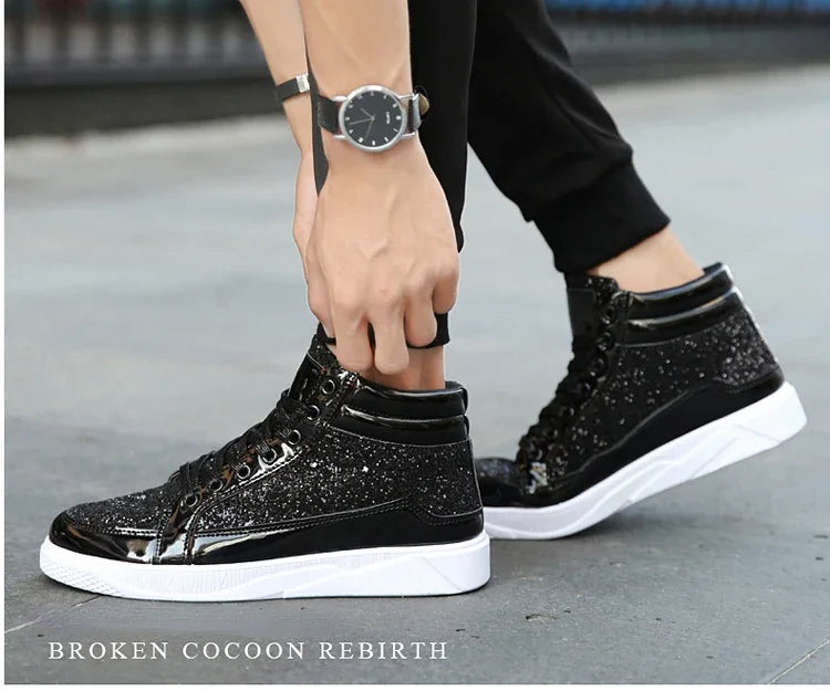 Man High Top Sneakers Luxury Glitter Men Ankle Boots Fashion Non-slip Casual Shoes High Quality Hip Hop Men Boots 2024