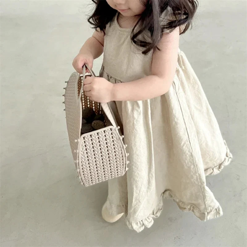 Korean Style New Summer Clothes for Baby Girl Dress Back V-neck Sleeveless Princess Dress Loose Doll Skirt Kids Clothes E1158
