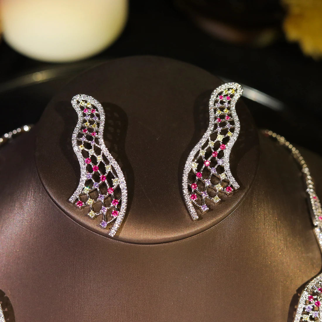 Fashion Wavy Colorful Necklace Luxury Cubic zirconia Jewelry Set For Women Dubai Bride Suitable Wedding Balls Accessories